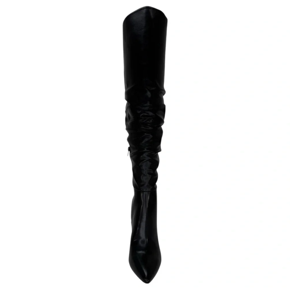 INC Iyonna Black Faux Leather Ruched Shaft OTK Heeled Womens Boots Size 8M